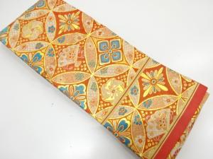 アンティーク　七宝に桧扇・風車模様織り出し半幅帯（着用可）